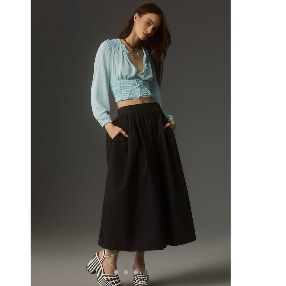 Anthropologie Light Blue Ruched Crop Blouse